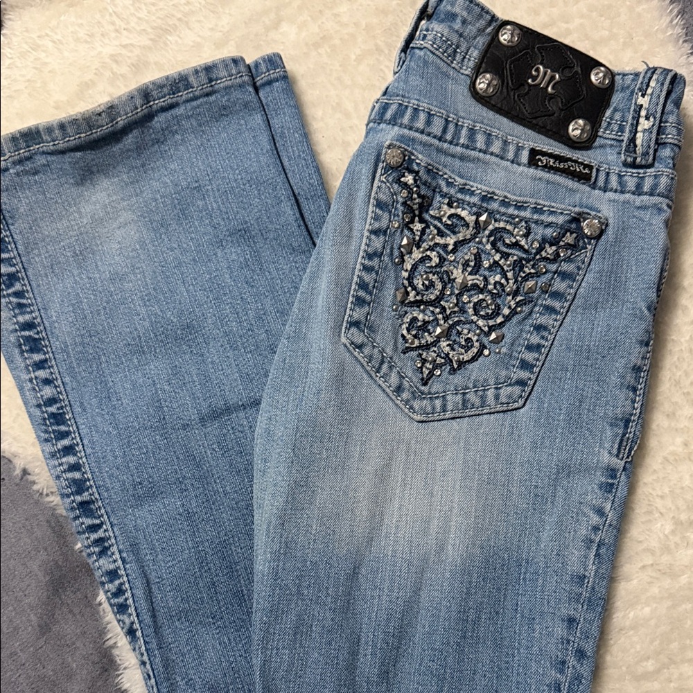 Miss Me Light Blue Denim Bootcut Jeans with Embellished Pocket
